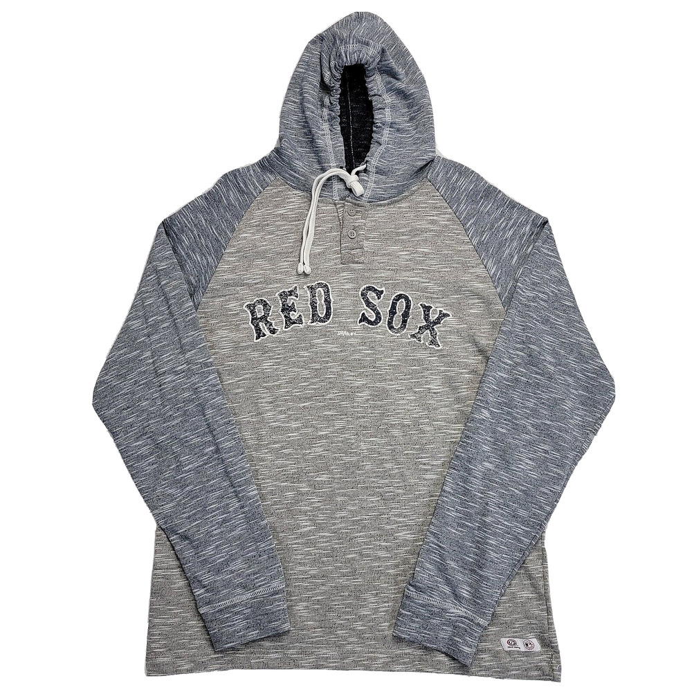 True Fan Mens Hoodie Size L Marled Grey Blue Genuine Merch MLB Red Sox Henley
